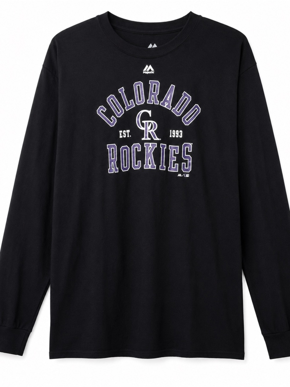 Majestic Colorado Rockies Black Long-Sleeve Graphic Tee with Purple Accents